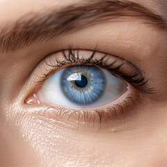 Close-up eye of a person, left eye blue eyes, Isolated on transparent background.