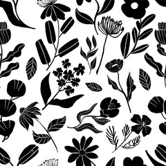 Hand drawn linocut floral illustration. Square seamless Pattern. Repeating design element for printing. - 781936148
