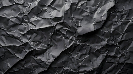 Black crumpled paper texture pattern. Rough grunge old blank