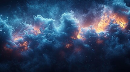 Fototapeta na wymiar Blue smoke swirling against a dark, muted background.