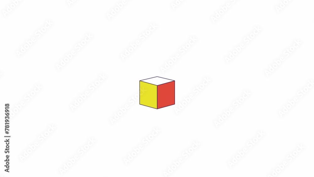 Poster floating cube geometric line 2d object animation. block structure. construction architecture. figure