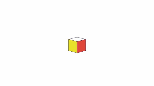 Floating cube geometric line 2D object animation. Block structure. Construction architecture. Figure square flat color cartoon 4K video, alpha channel. Geometry shape animated item on white background