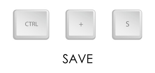 Save key combination. Keyboard shortcut for quickly executing command in operating system. Isolated vector on white background - obrazy, fototapety, plakaty