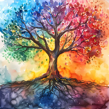 Colorful family tree of life illustration.