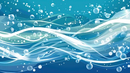 Blue Water Waves and Air Bubbles Abstract Illustration - obrazy, fototapety, plakaty