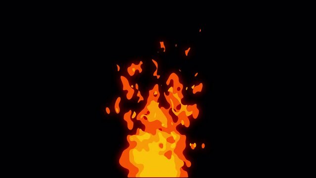 2D Fire Animation on a Transparent Background. Cartoon Fire. 4K