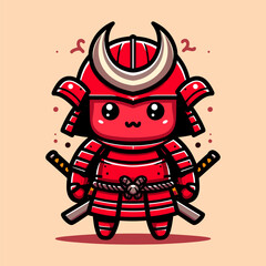 Cute Red Samurai in Action Pose