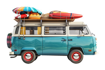 Summer Travel Van With Beach Items Isolated on Transparent Background
 - obrazy, fototapety, plakaty