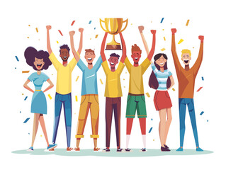 Obraz premium Animated Jubilation: Team Triumphs, Trophy Aloft