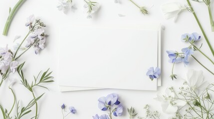 Spring Inspiration Flat Lay with Blank Paper and Fresh Flowers