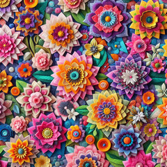 Fototapeta na wymiar Beautiful floral elegant colorful abstract paper cut flowers embroidered fabric seamless pattern of hand drawn flowers decorative wallpaper background