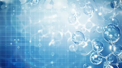 Abstract Blue Molecular Structure with Bubbles Background