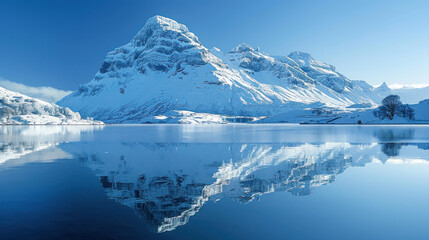 Fototapeta na wymiar Snow covered Mountain reflecting in a calm lake