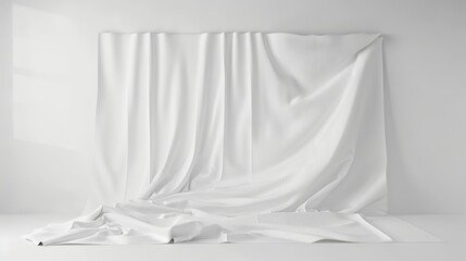  Dramatic White Fabric Draped Background with Flowing Texture
