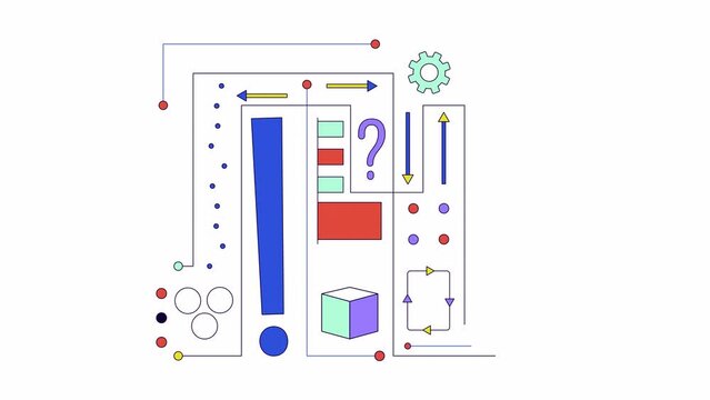 Neural network data line 2D object animation. Artificial intelligence algorithm processing flat color cartoon 4K video, alpha channel. AI decision management scheme animated item on white background