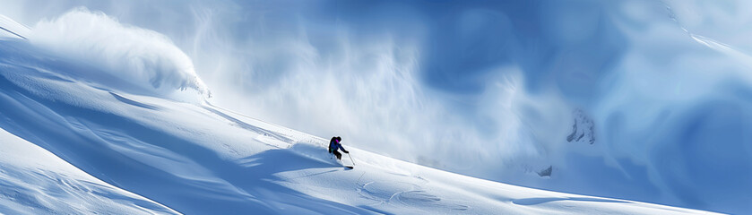 A skier is carving a turn in the fresh powder snow.