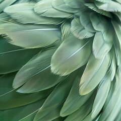 Close-up of Green Bird Feathers Texture

