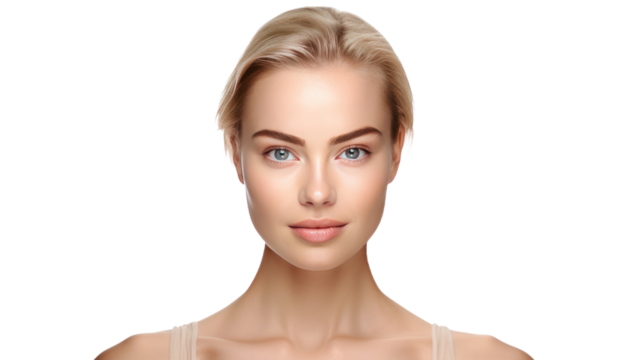 Woman with beautiful face isolated on transparent and white background.PNG image.