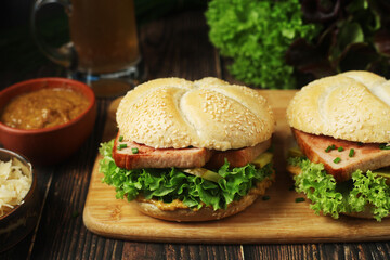 Leberkaessemmel sandwich - traditional fast food snack in Germany