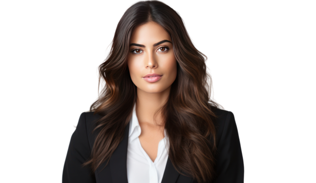 Confident businesswoman in a suit with a smile for a studio portrait