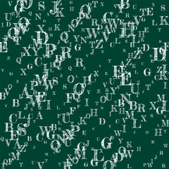 Flying latin letters. White chalk  scattered - 781940560