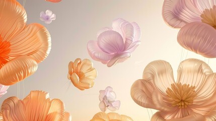 Ethereal Floating Flowers in Pastel Sky Dreamy Digital Wallpaper