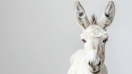 A lovely, charming, white donkey white background