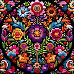 Fototapeta na wymiar seamless floral pattern Mexican embroidery