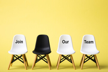Row of chair with the word Join our Team. Recruitment Concept