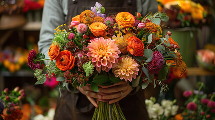 A floral arrangement artist creating