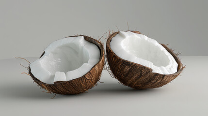 Coconut cut in half on a gray isolated background