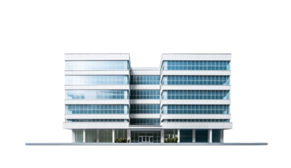 Modern building isolated on transparent and white background.PNG image.