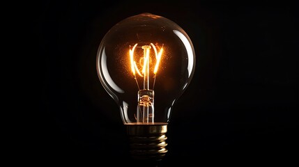 Idea light bulb. Glowing light bulb isolated on black background. Electric lamp. Symbol of new idea, innovation, creative thinking. 3D rendering.