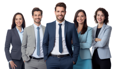 happy successful business team isolated on transparent and white background.PNG image.