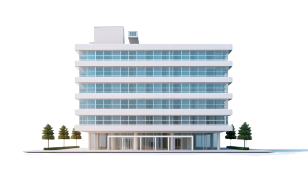 Modern building isolated on transparent and white background.PNG image.