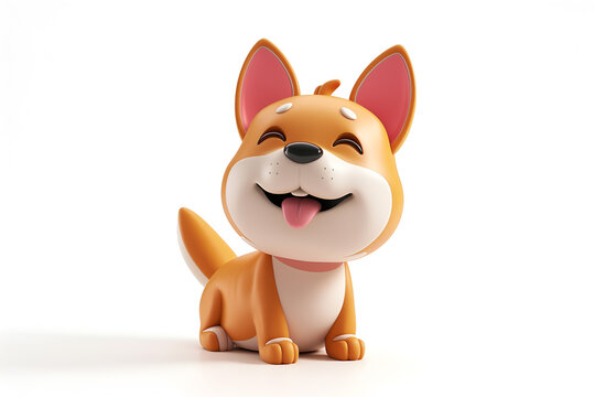 3d cute clay icon toy corgi dog isolated on white background
