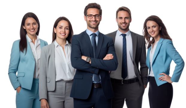 happy successful business team isolated on transparent and white background.PNG image.