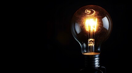 Idea concept with glowing light bulb on black background.