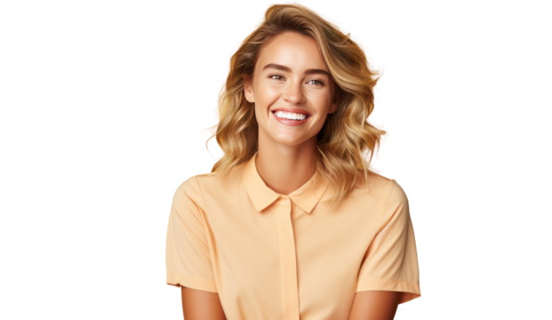 Confident woman and happy smileisolated on transparent and white background.PNG image.