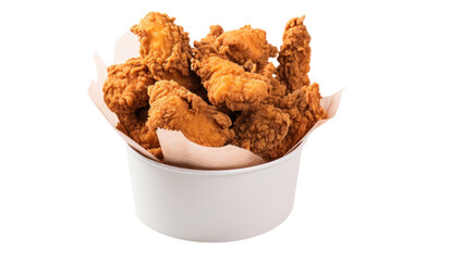 Fried chicken in paper bucket isolated on transparent and white background.PNG image.
