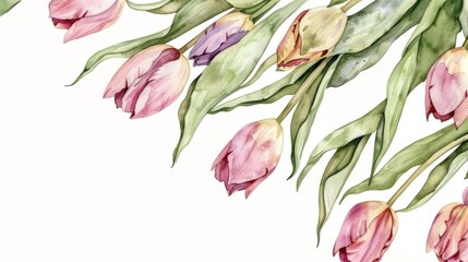 Elegant Watercolor Tulips on a White Background