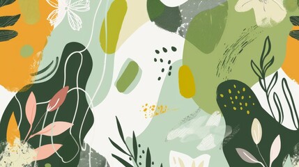 Abstract Botanical Artwork with Modern Color Palette
