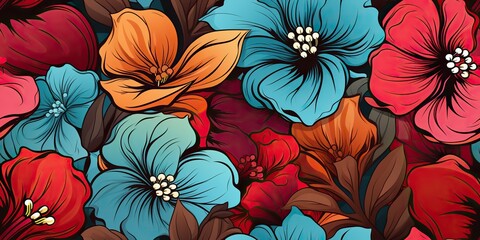AI Generated. AI Generative. Flowers bloom botanical organic elegant foliage plants texture drawing painting background. Graphic Art - obrazy, fototapety, plakaty
