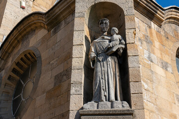 Statue in niche of Church of Our Lady of the Scapular (kosciol Matki Boskiej Szkaplerznej)....