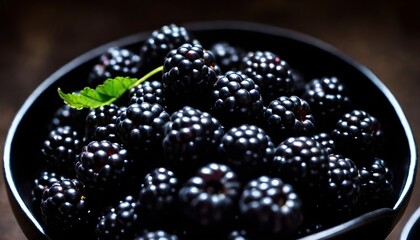 Obraz premium Organic healthy raw blackberries in bowl, organic berries growing concept 