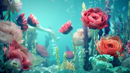 Fototapeta na wymiar Enchanting Underwater Garden with Blooming Flowers