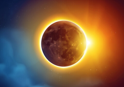 total solar eclipse illustration with the sun and moon