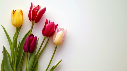 Colorful Tulips on Bright White Background - Spring Floral Arrangement