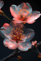 fractal flowers, nature photography, Cherryblossom,dark background
