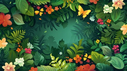 Tropical Paradise: Exotic Flowers, Lush Greenery, and Vibrant Butterflies